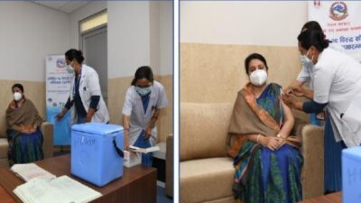 राष्ट्रपति विद्यादेवी भण्डारीले लगाइन कोभिड —१९ विरुद्धको खोप